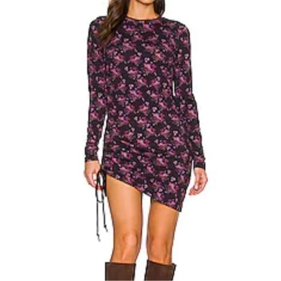 NWT PAM & GELA Ditsy Shirred Purple Floral Mini Dress - Picture 1 of 8